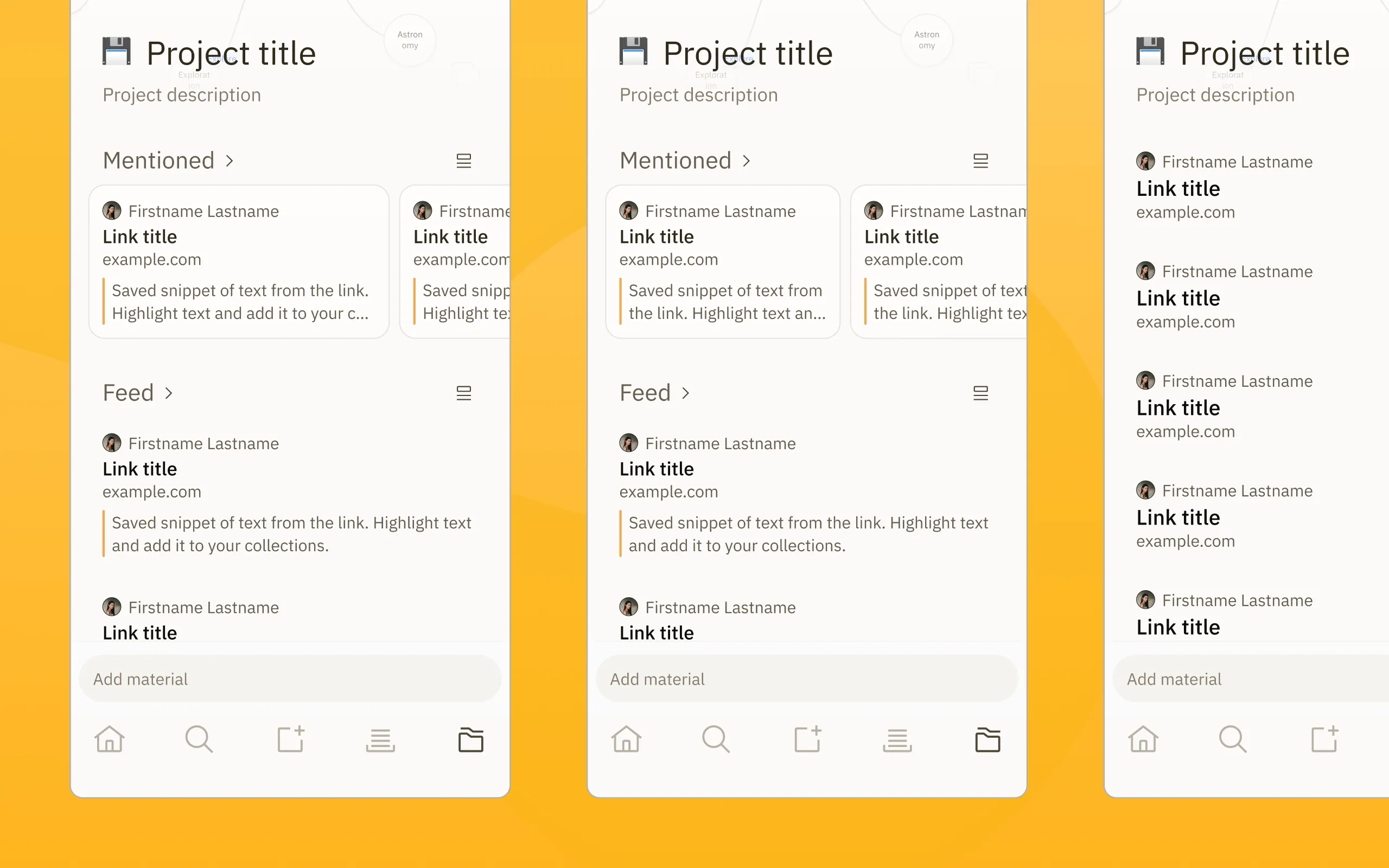 Screens with placeholder text